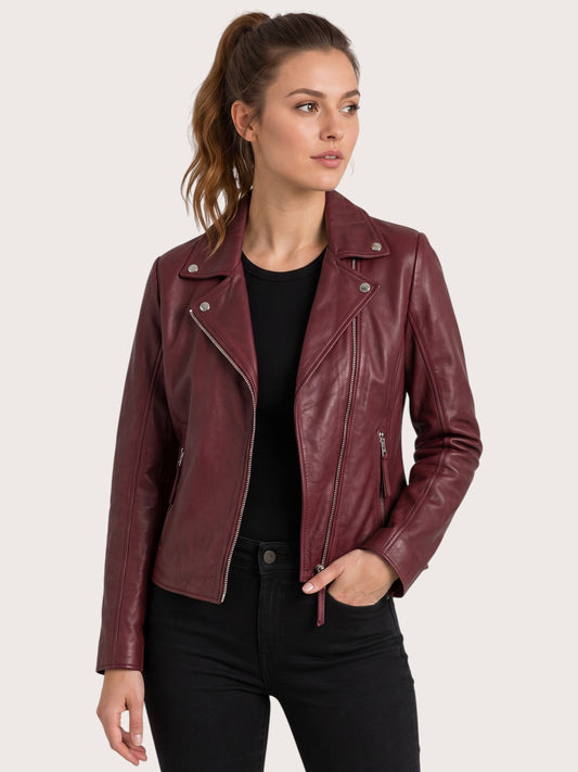 Women's Maroon Leather Jacket