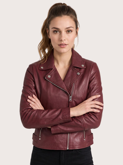 Women's Maroon Leather Jacket