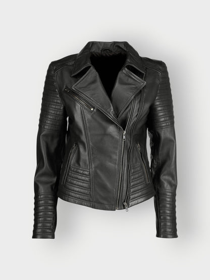 Women's Modern Cut Black Quilted Leather Jacket