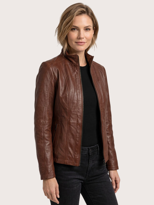Women's Tan Brown Leather Jacket